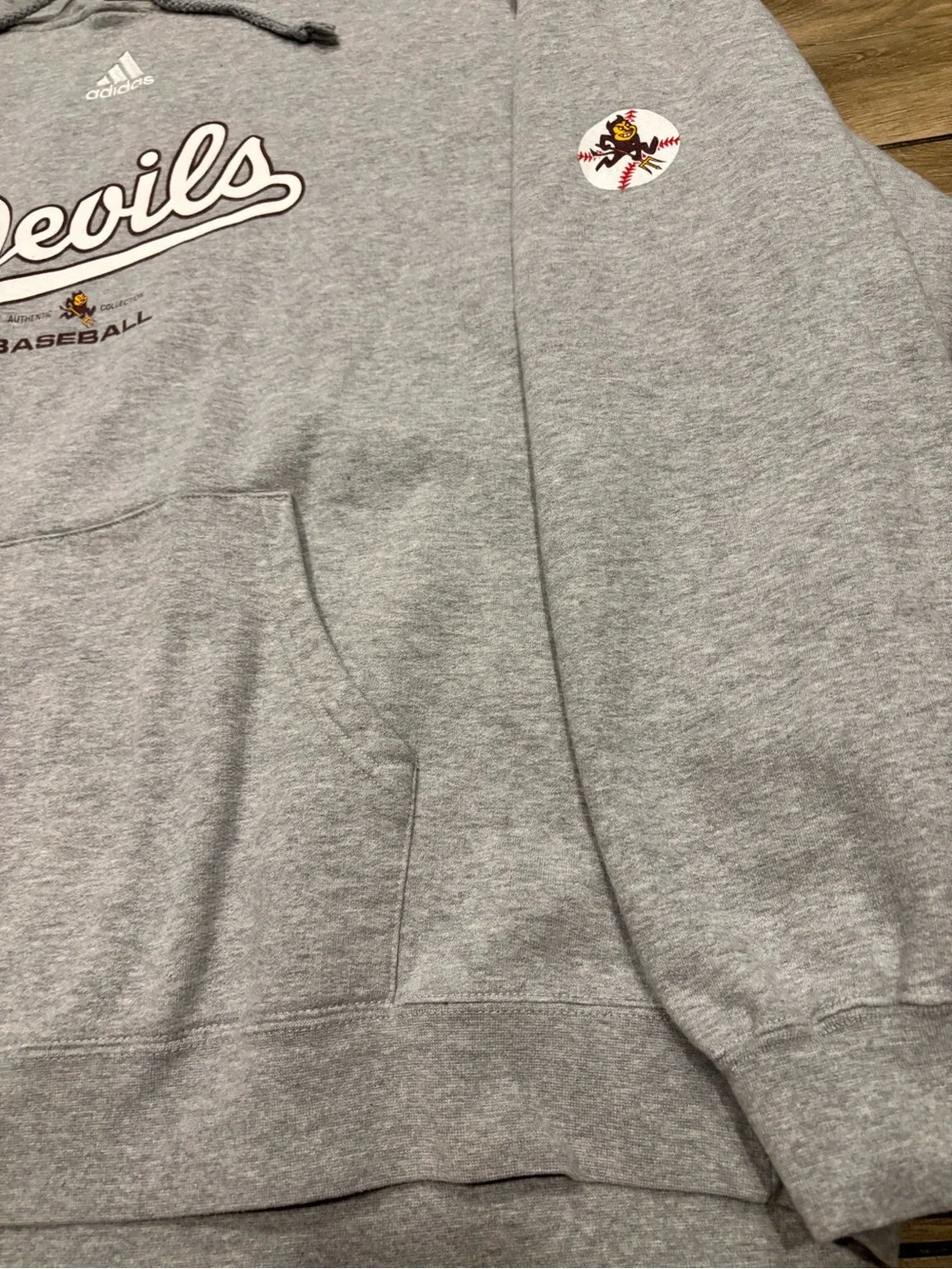 Vintage Adidas ASU Sun Devils Hoodie Heather Grey Baseball Pullover XL